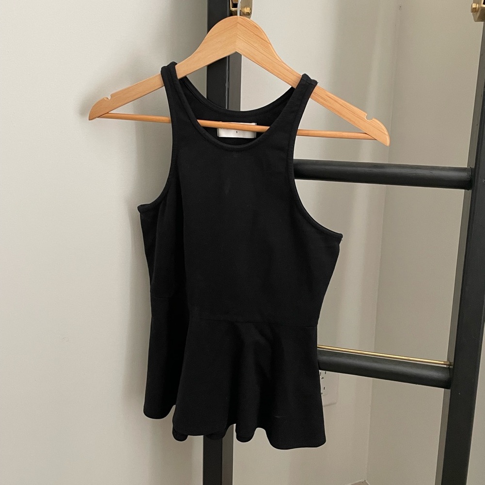 MOSSIQUE BLACK PEPLUM HIGH NECK TANK ✨